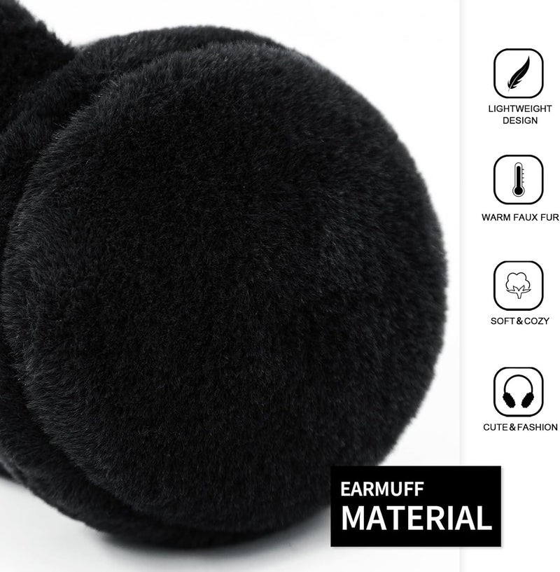 YATANAM Women Ear Muffs Winter Girls White Earmuffs Fuzzy Kids Black Ear Muff Cute Fluffy Ear Warmers Foldable Ear Covers Boy - Image 3